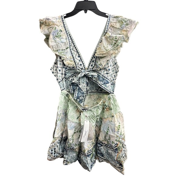 Camilla Tiered Short Dress With Neck Frill Jardim Party Size Large New $695